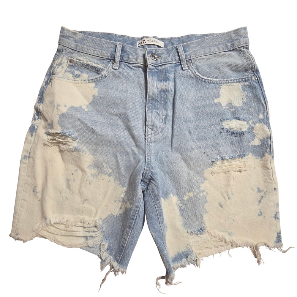 Zara Mens Regular Fit Bleach Splatter Distressed Denim Shorts 32 Grunge Y2K NWT